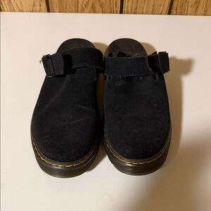 Dr. Martens Black Suede Clogs with Strap